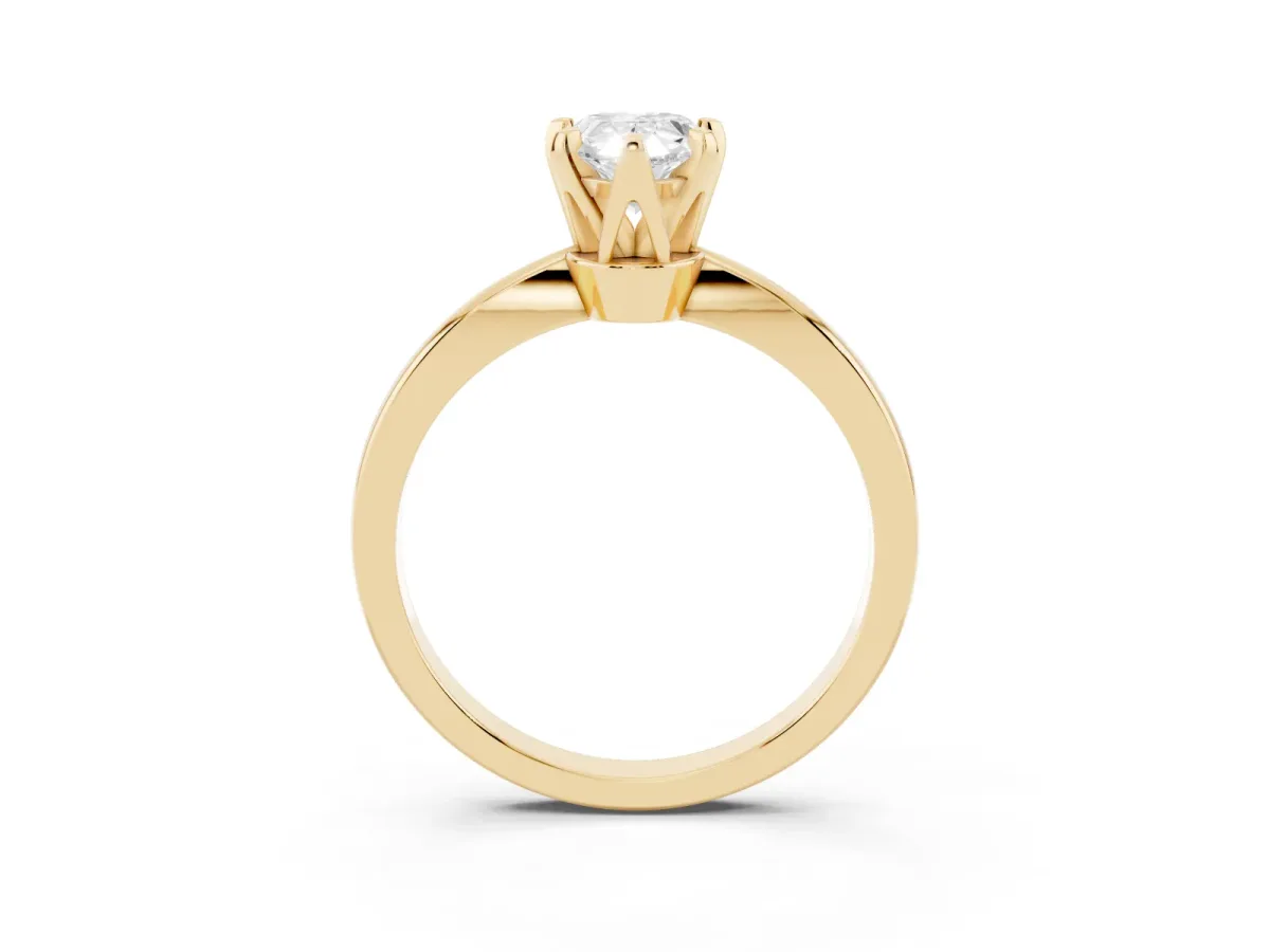 Pear Cut Solitaire Engagement Ring with Six-Prong Setting and Tapered Band Yellow gold