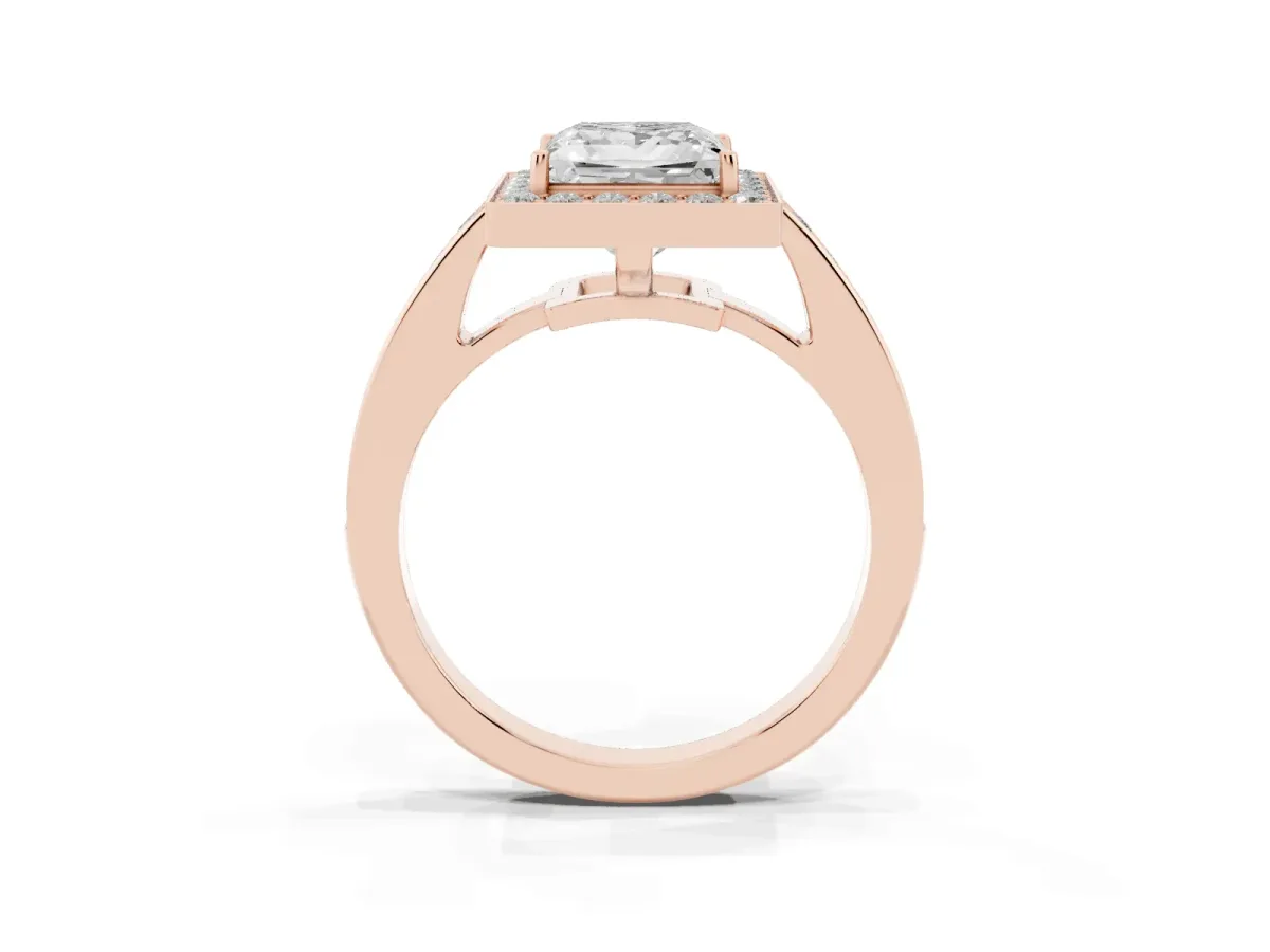 Princess Cut Halo Pavé Diamond Engagement Ring with Bezel Setting Rose gold