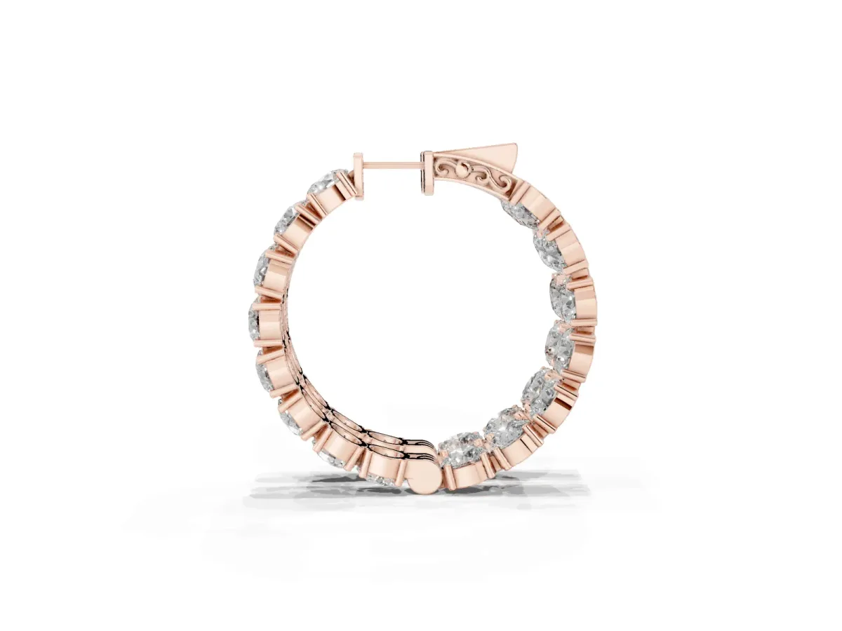 Round Cut Diamond Inside-Out Hoop Earrings with Shared Prong Setting Rose gold