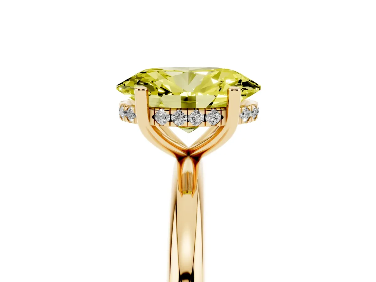 Fancy Yellow Oval Cut Cut Solitaire Engagement Ring with Four-Prong Setting and Classic Band Yellow gold
