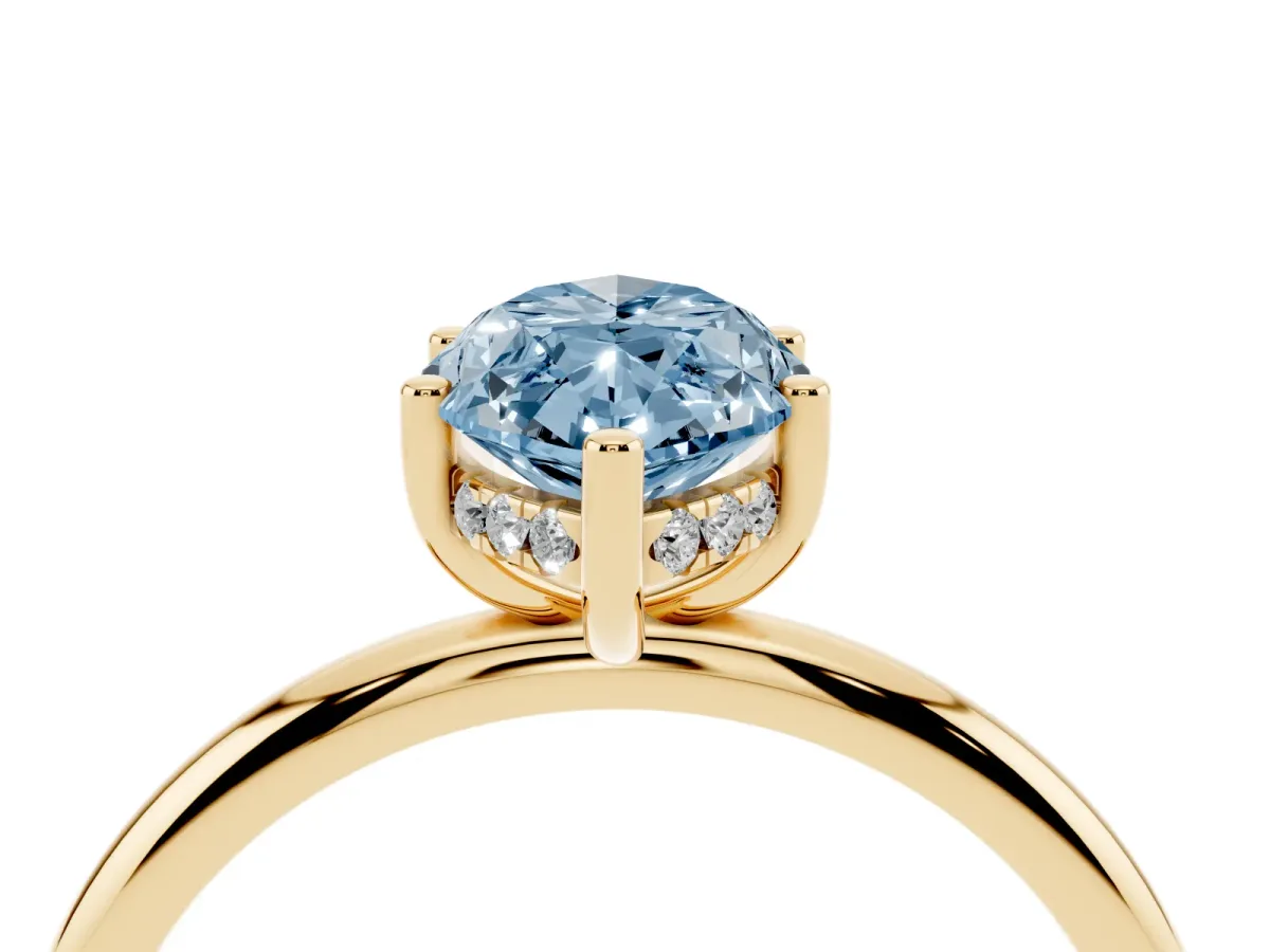 Fancy Blue Marquise Cut Cut Solitaire Engagement Ring with Four-Prong Setting and Classic Band Yellow gold
