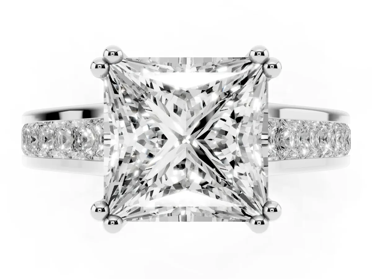 Princess Cut Cut Channel Set Solitaire Engagement Ring with Prong Setting Silver