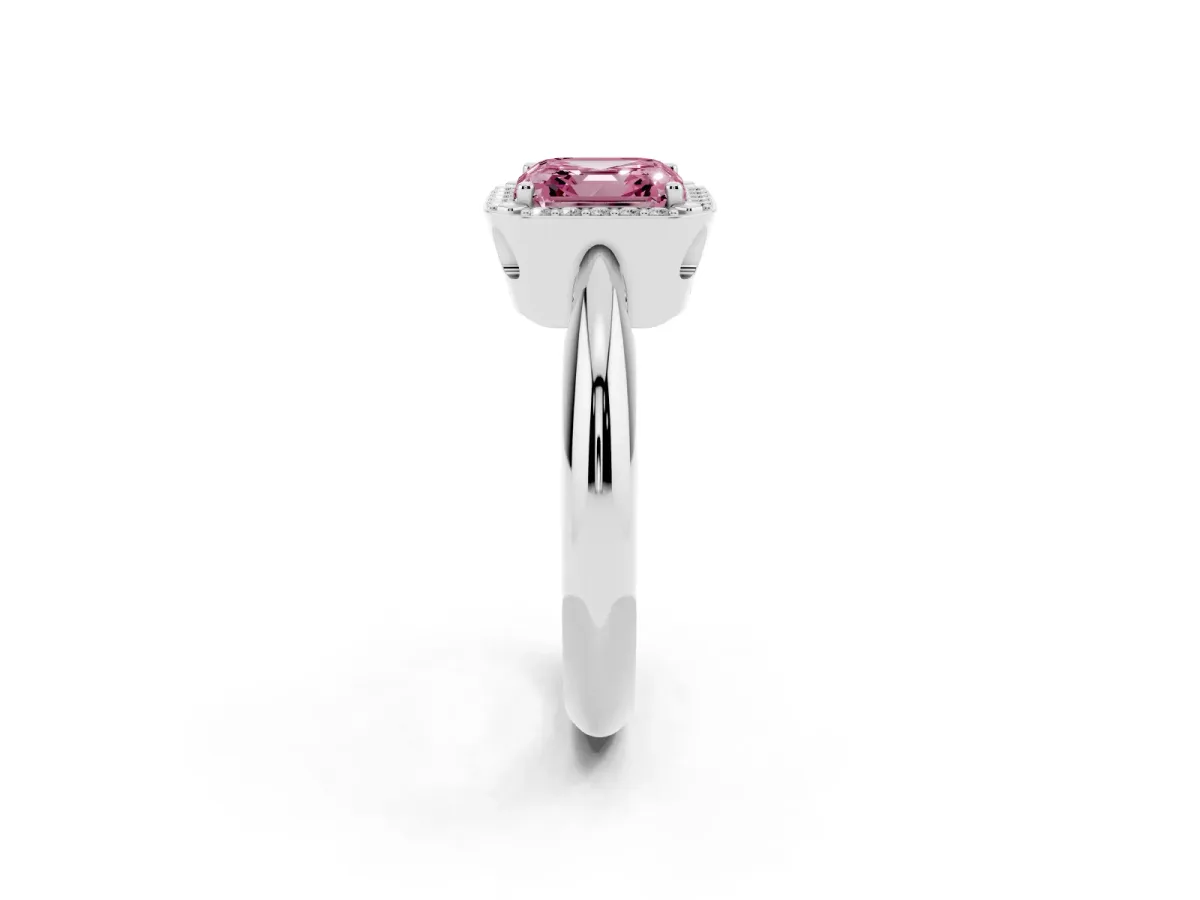 Fancy Pink Asscher Cut Cut Diamond Halo Engagement Ring with Split Shank and Four-Prong Setting Silver