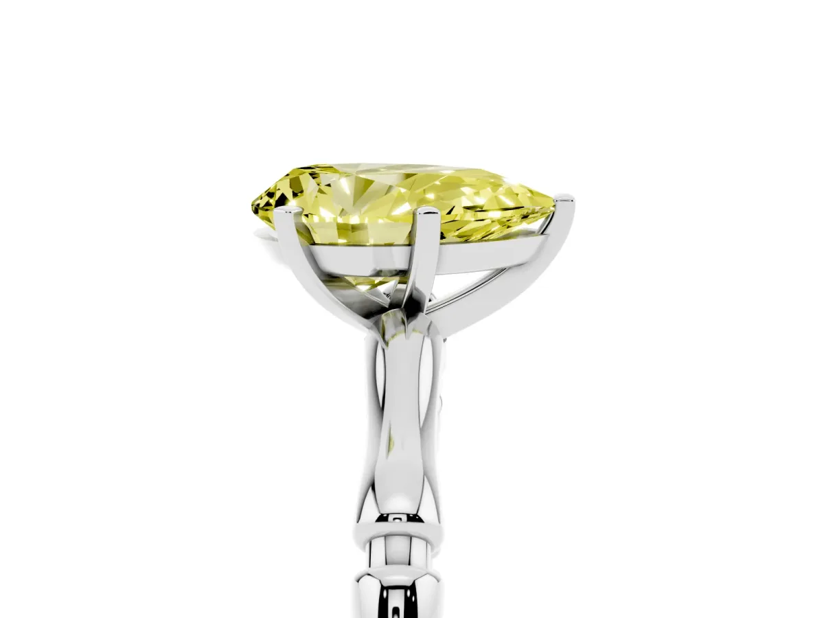 Fancy Yellow Pear Cut Solitaire Diamond Ring with Bamboo Band and Four-Prong Setting Silver