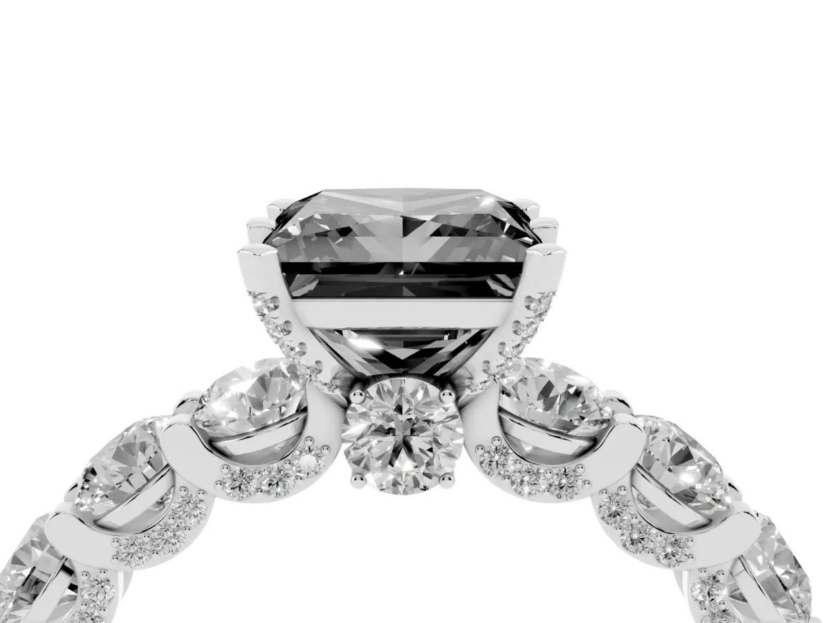 Fancy Black Princess Cut Diamond Side Stone Engagement Ring with Four-Prong Setting Platinum