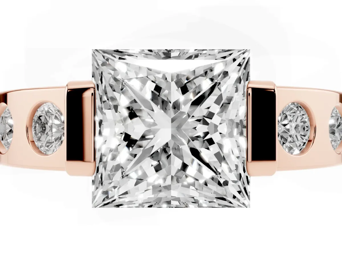 Princess Cut Brilliant Channel-Set Diamond Ring with Bezel Prong Setting Rose gold