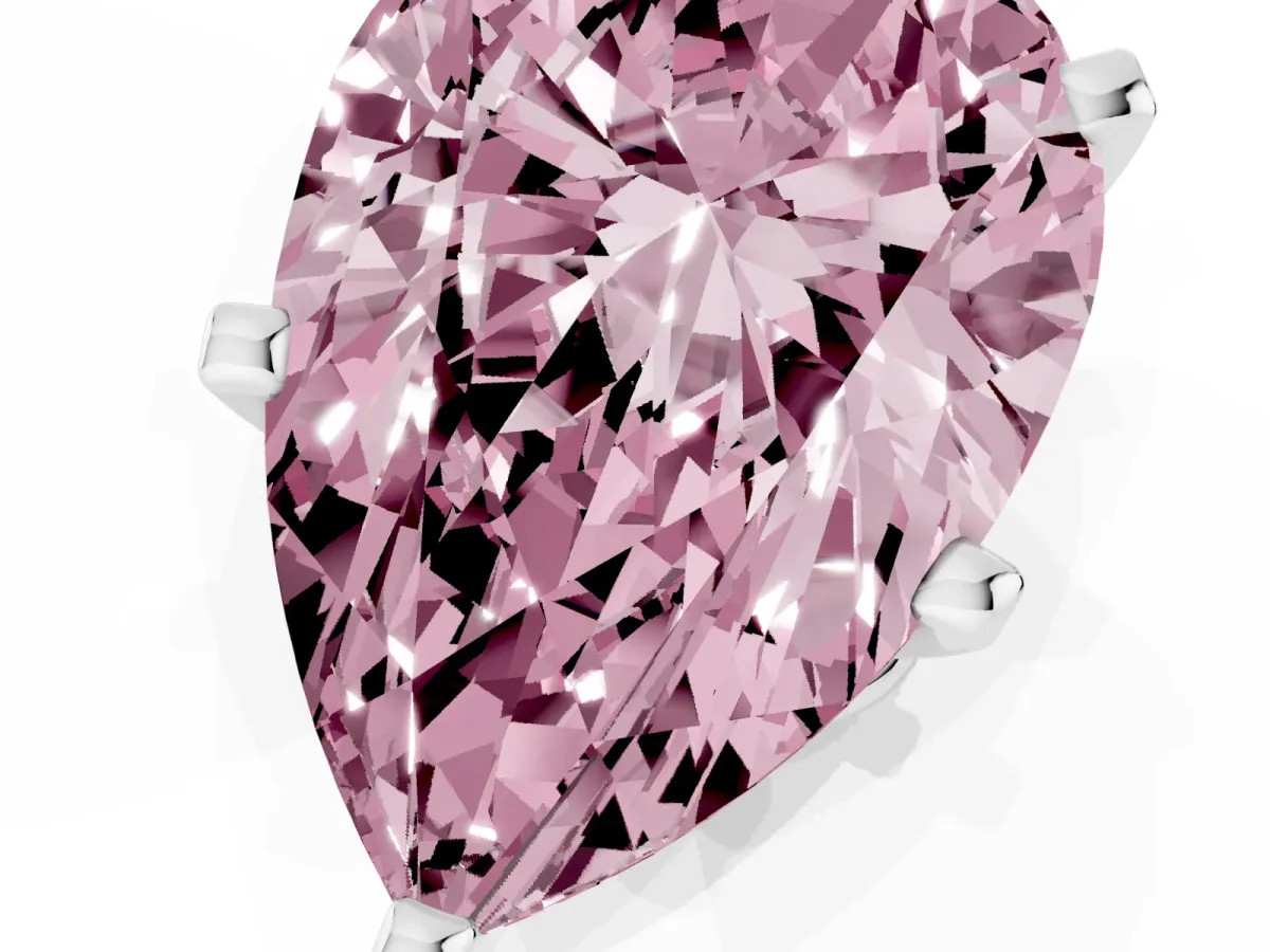 Fancy Pink Pear Cut Diamond Solitaire Ring with Prong Setting and Classic Band Silver