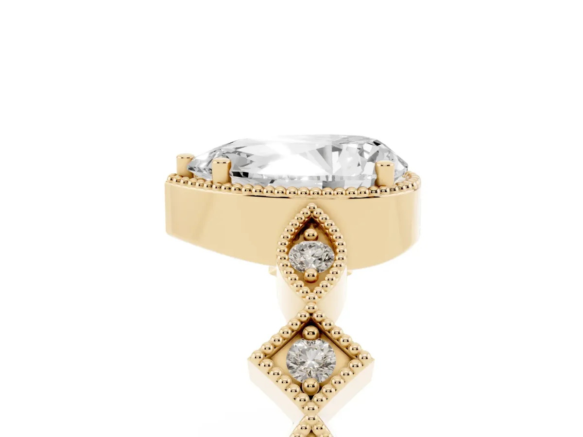Pear Cut Milgrain Marquise Diamond Twist Band Ring Yellow gold