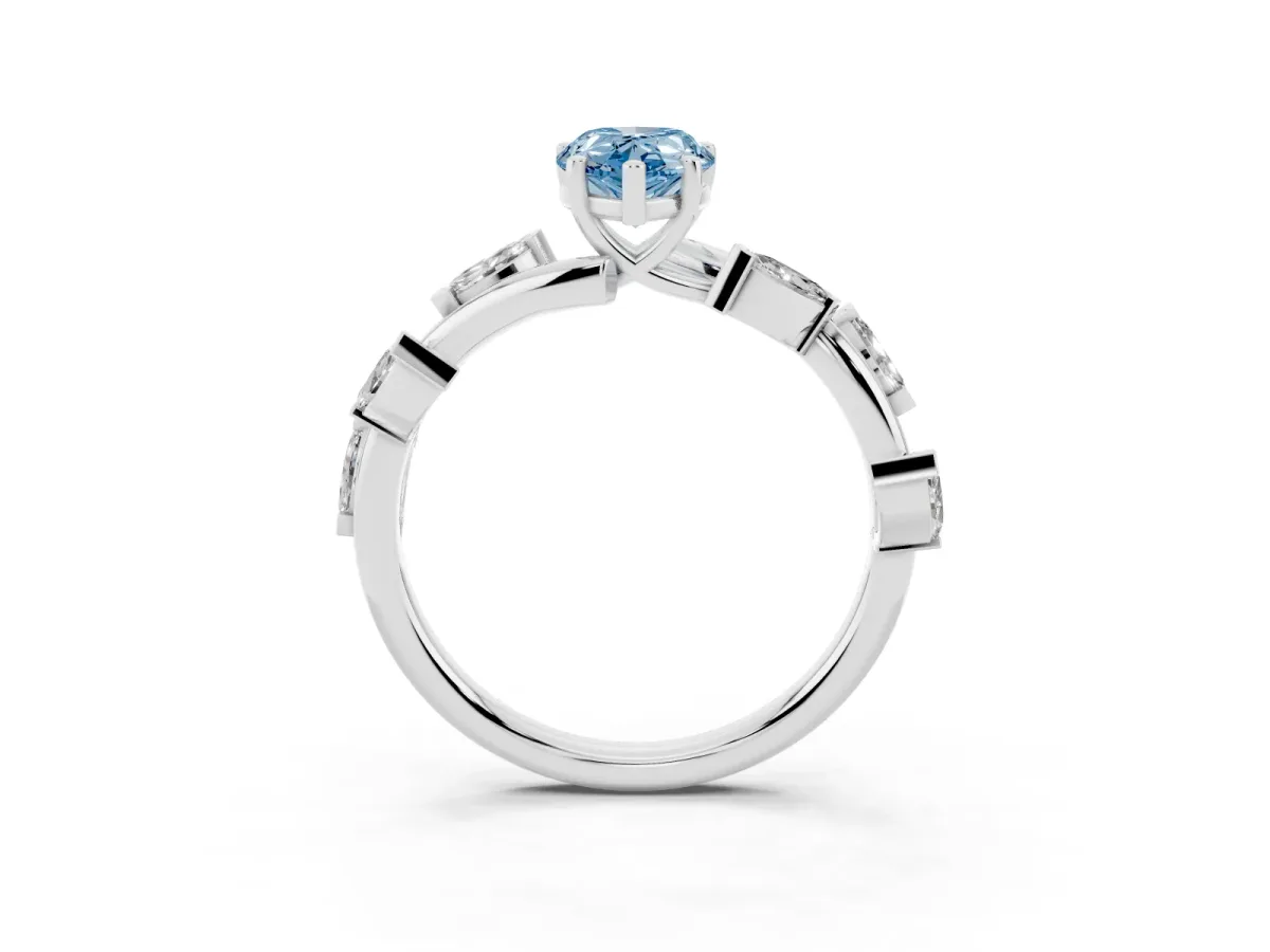 Fancy Blue Pear Cut Solitaire Twisted Band Marquise Accent Prong Setting Ring White gold