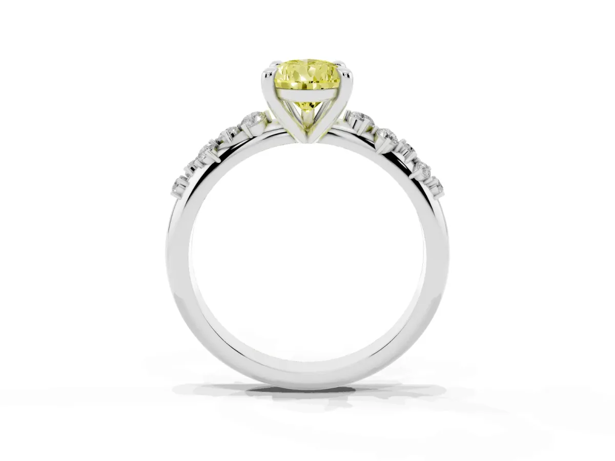 Fancy Yellow Pear Cut Cut Diamond Vine Band with Four-Prong Setting Platinum