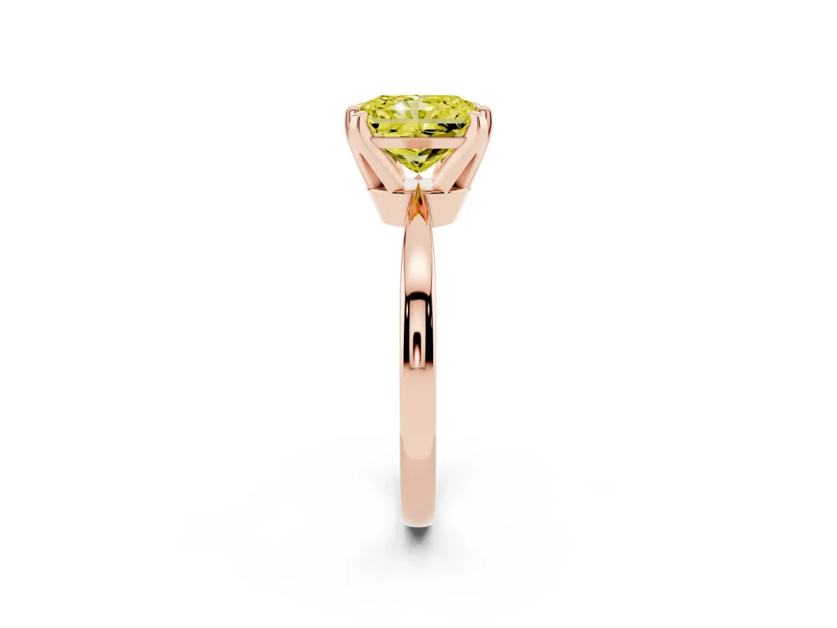 Fancy Yellow Radiant Cut Solitaire Engagement Ring with Six-Prong Setting and Tapered Band Rose gold