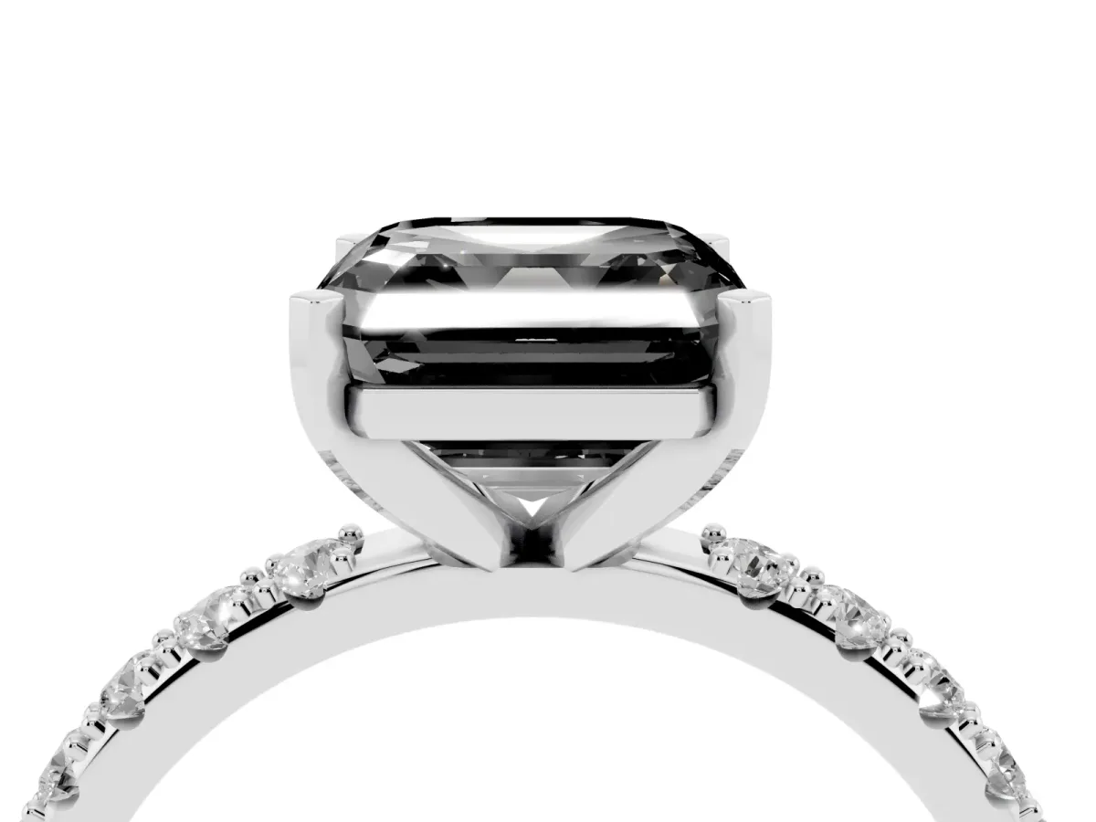 Fancy Black Asscher Cut Diamond Solitaire Pavé Band with Four-Prong Setting Silver