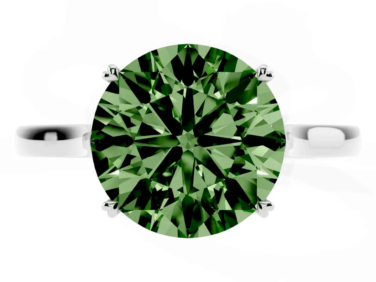 Fancy Green Round Cut Solitaire Heart Prong Engagement Ring with Tapered Band White gold