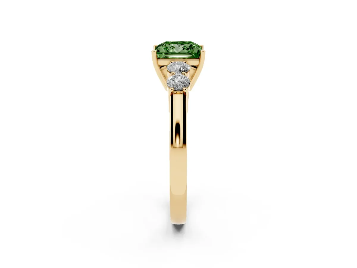 Fancy Green Princess Cut Cut Diamond Five-Stone Prong Set White Gold Ring Yellow gold