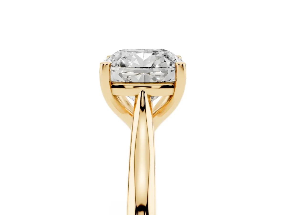 Cushion Cut Cut Solitaire Ring with Cathedral Band and Four-Prong Setting Yellow gold