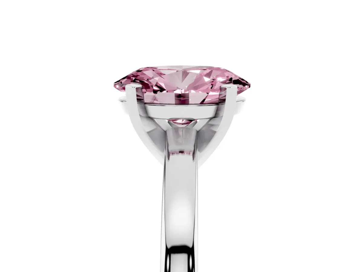 Fancy Pink Oval Cut Solitaire Diamond Engagement Ring with Four-Prong Setting on a Classic Band Platinum