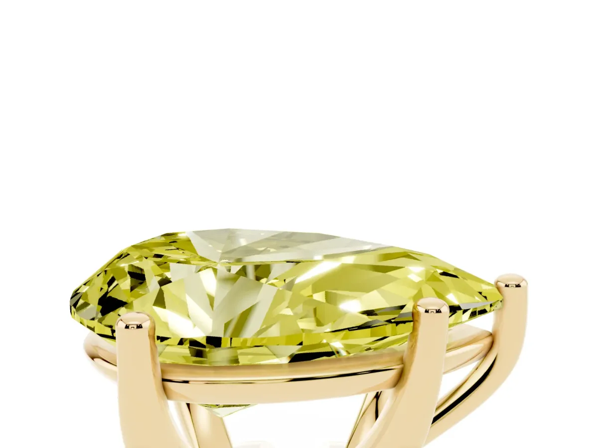 Fancy Yellow Pear Cut Cut Diamond Solitaire Engagement Ring with Tapered Plain Band and Four-Prong Setting Yellow gold