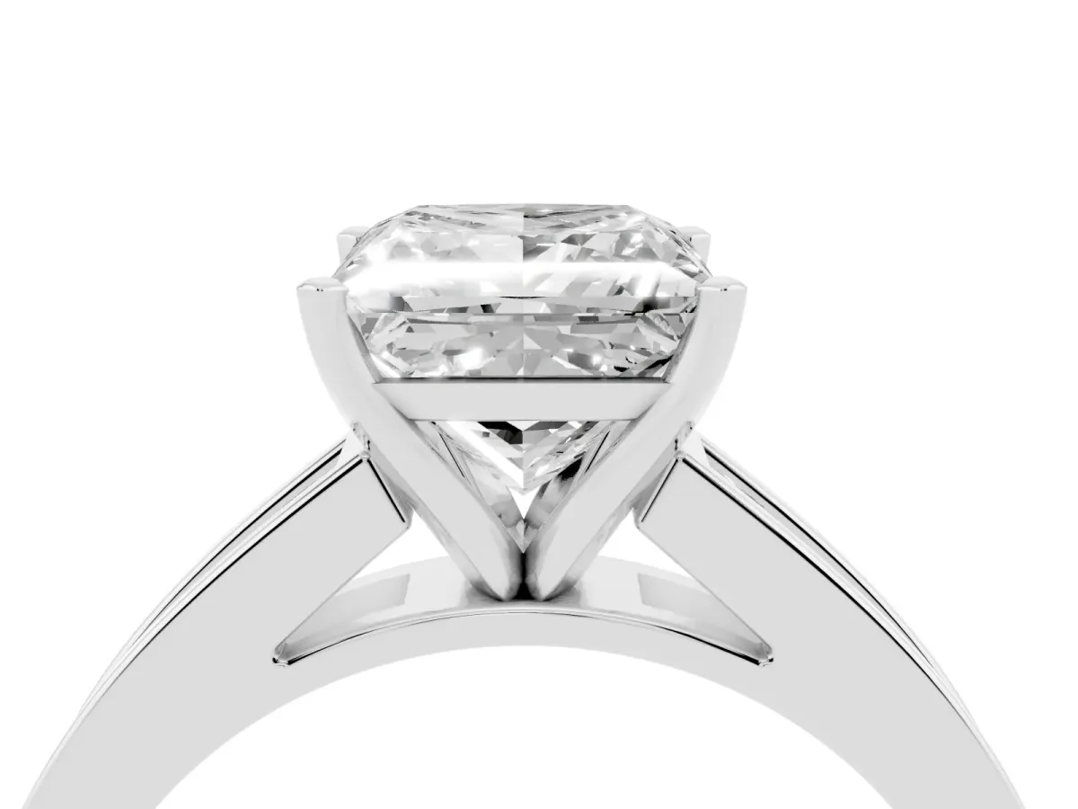 Princess Cut Solitaire Diamond Ring with Channel-Set Band and Four-Prong Setting Silver