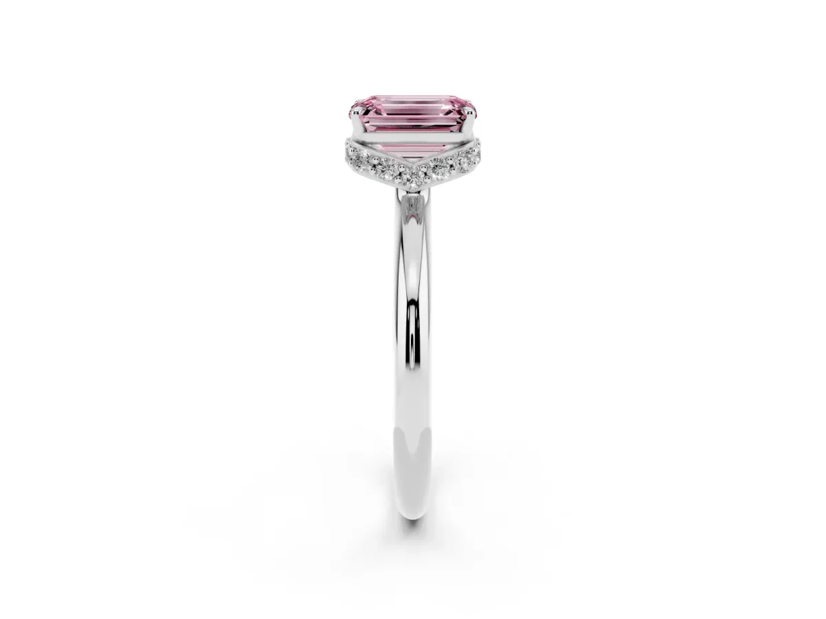 Fancy Pink Emerald Cut Brilliant Solitaire Engagement Ring with Six-Prong Setting and Classic Band White gold