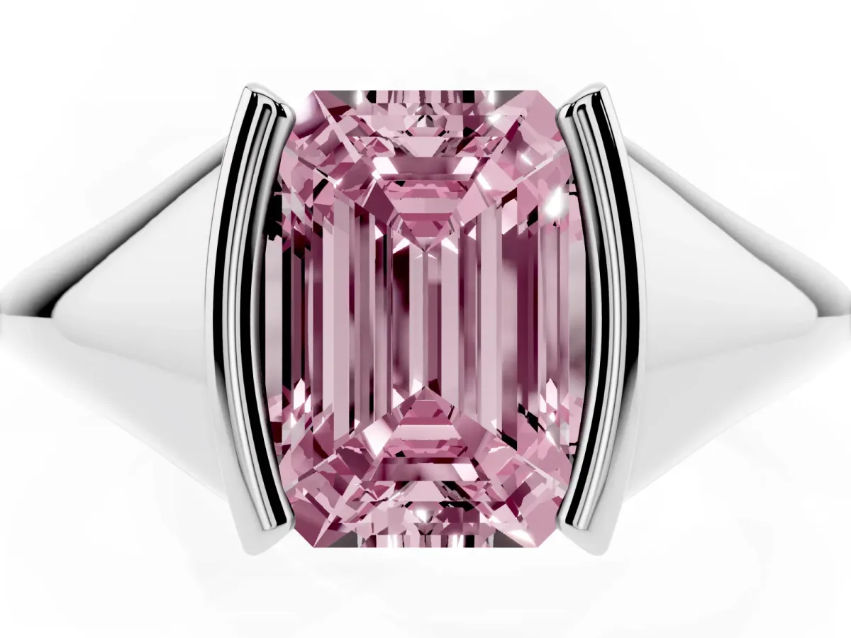 Fancy Pink Emerald Cut Solitaire Tension Set Diamond Ring White gold