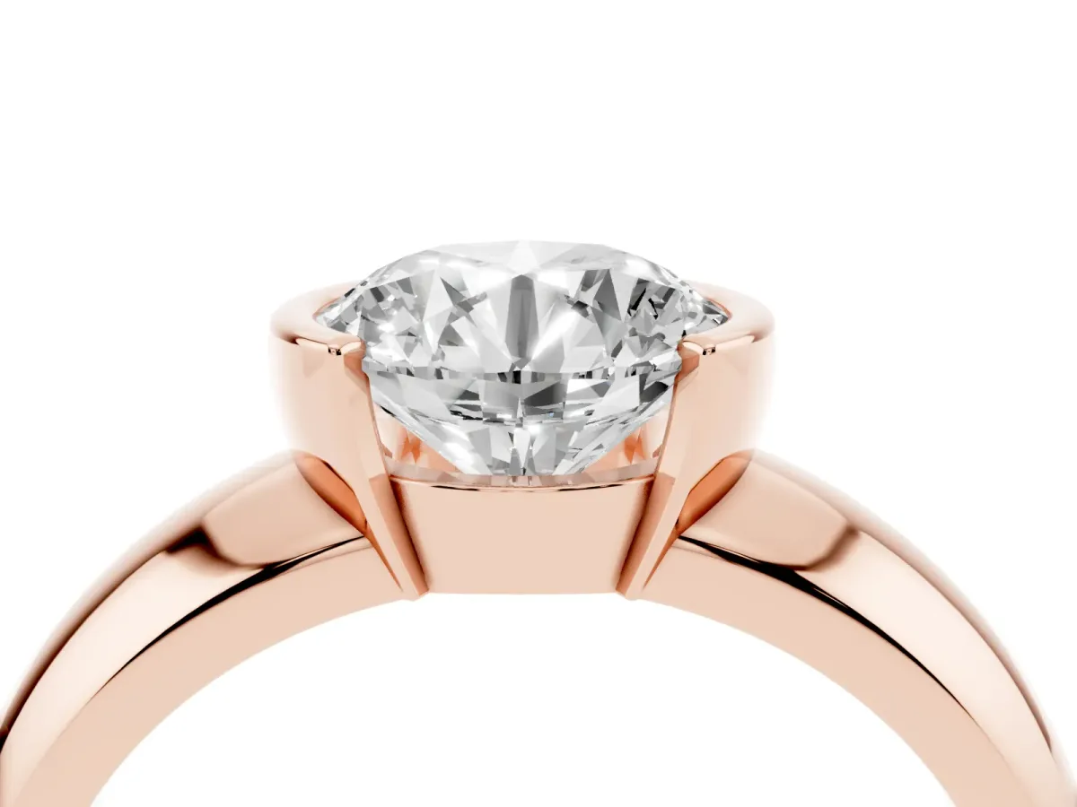 Round Cut Solitaire Tension Set Diamond Ring with Wide Band Rose gold