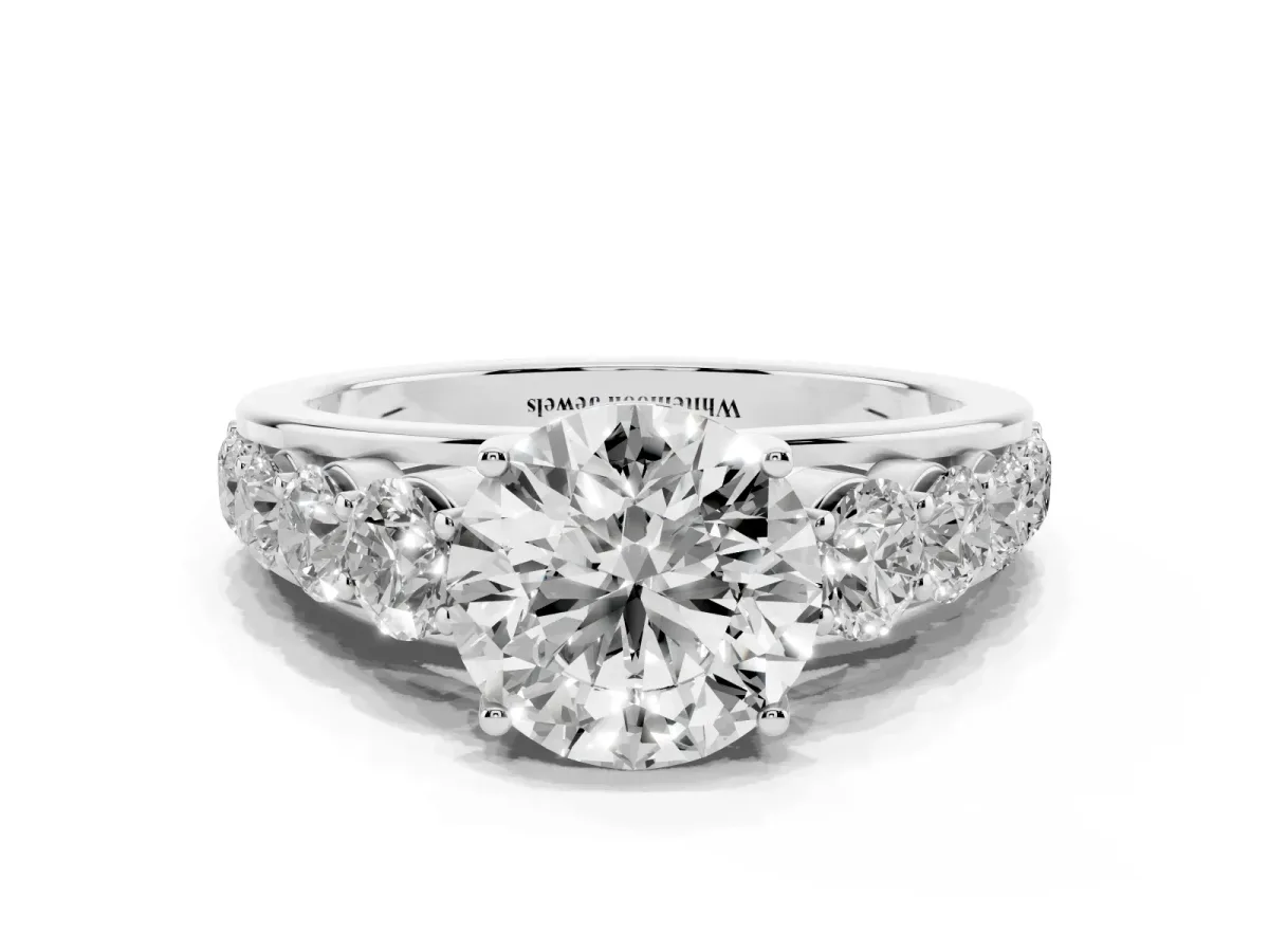 Round Cut Brilliant Diamond Pavé Band with Six-Prong Setting Silver