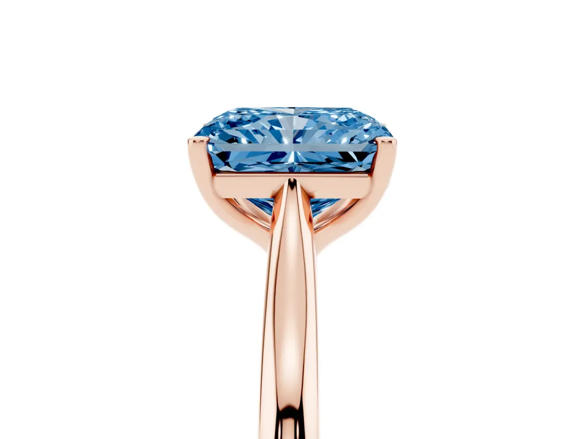 Fancy Blue Radiant Cut Cut Solitaire Ring with Cathedral Band and Four-Prong Setting Rose gold