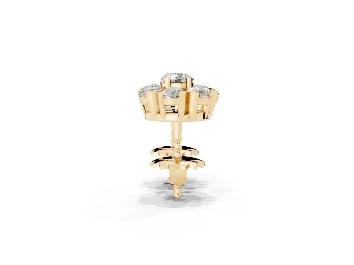 Round Cluster Diamond Stud Earrings with Prong Setting Yellow gold
