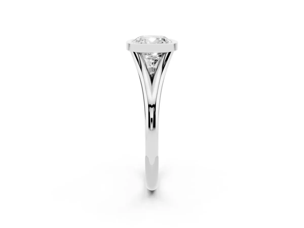 Bezel Set Cushion Cut Cut Solitaire Ring with Tapered Band Silver