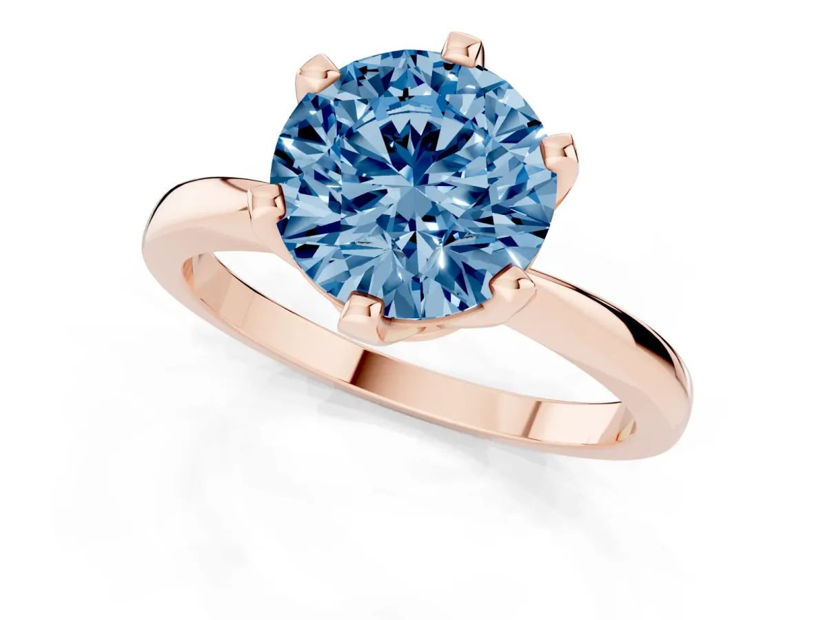 Fancy Blue Round Cut Solitaire Engagement Ring with Six-Prong Setting and Tapered Band Rose gold