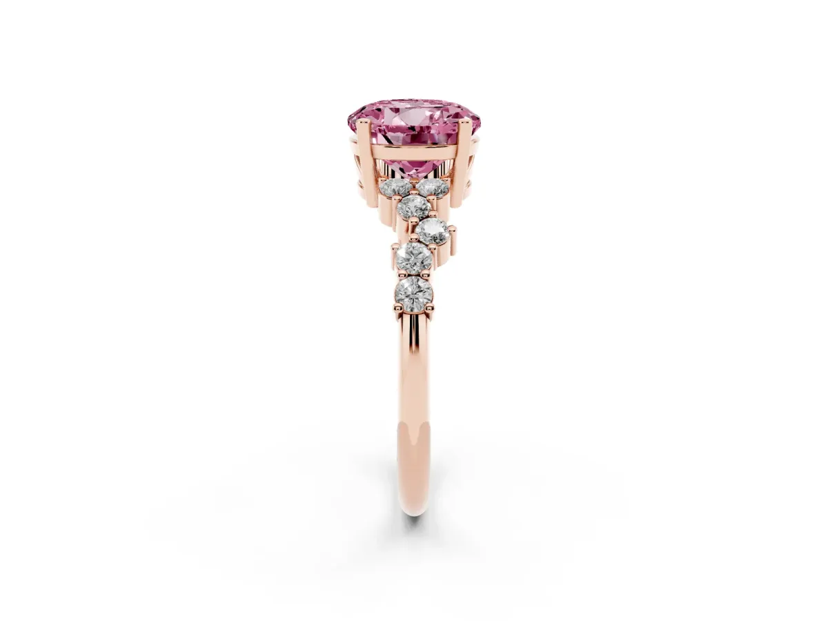 Fancy Pink Round Cut Diamond Scattered Round Accent Ring with Prong Setting Rose gold