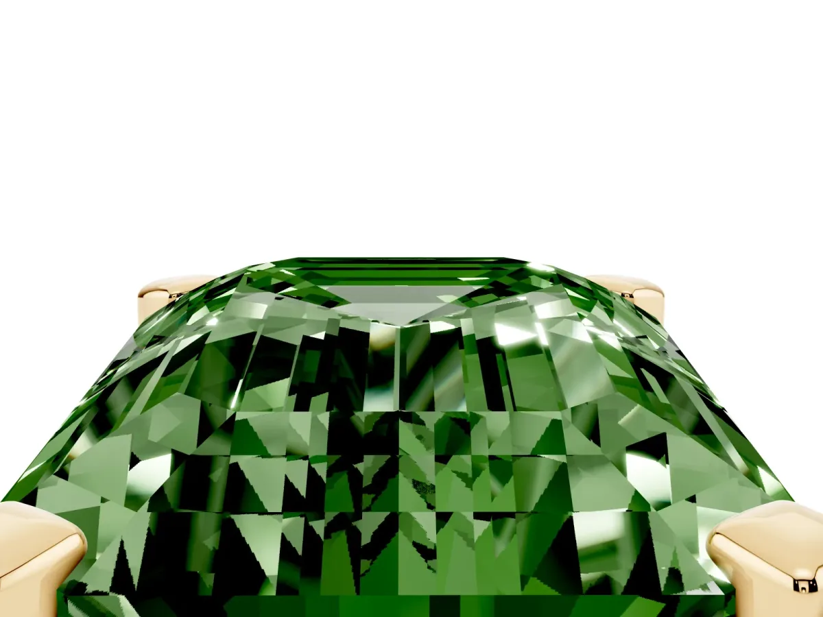 Fancy Green Emerald Cut Diamond Solitaire Ring with Prong Setting and Classic Band Yellow gold