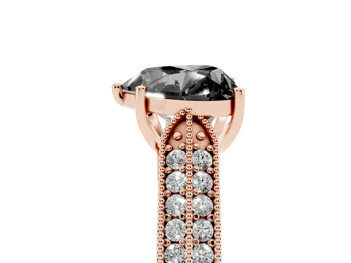 Fancy Black Heart Cut Cut Pave Split Shank Engagement Ring with Four-Prong Setting Rose gold