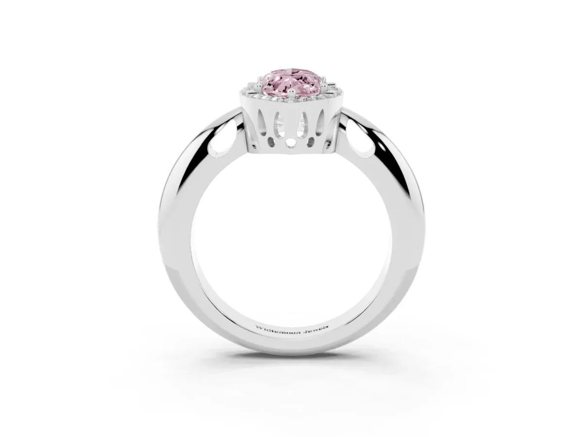 Fancy Pink Marquise Cut Cut Diamond Halo Engagement Ring with Split Shank and Four-Prong Setting Platinum