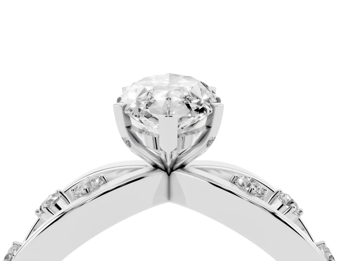 Marquise Cut Cut Solitaire Diamond with Side Stones on Criss-Cross Band and Four-Prong Setting Silver