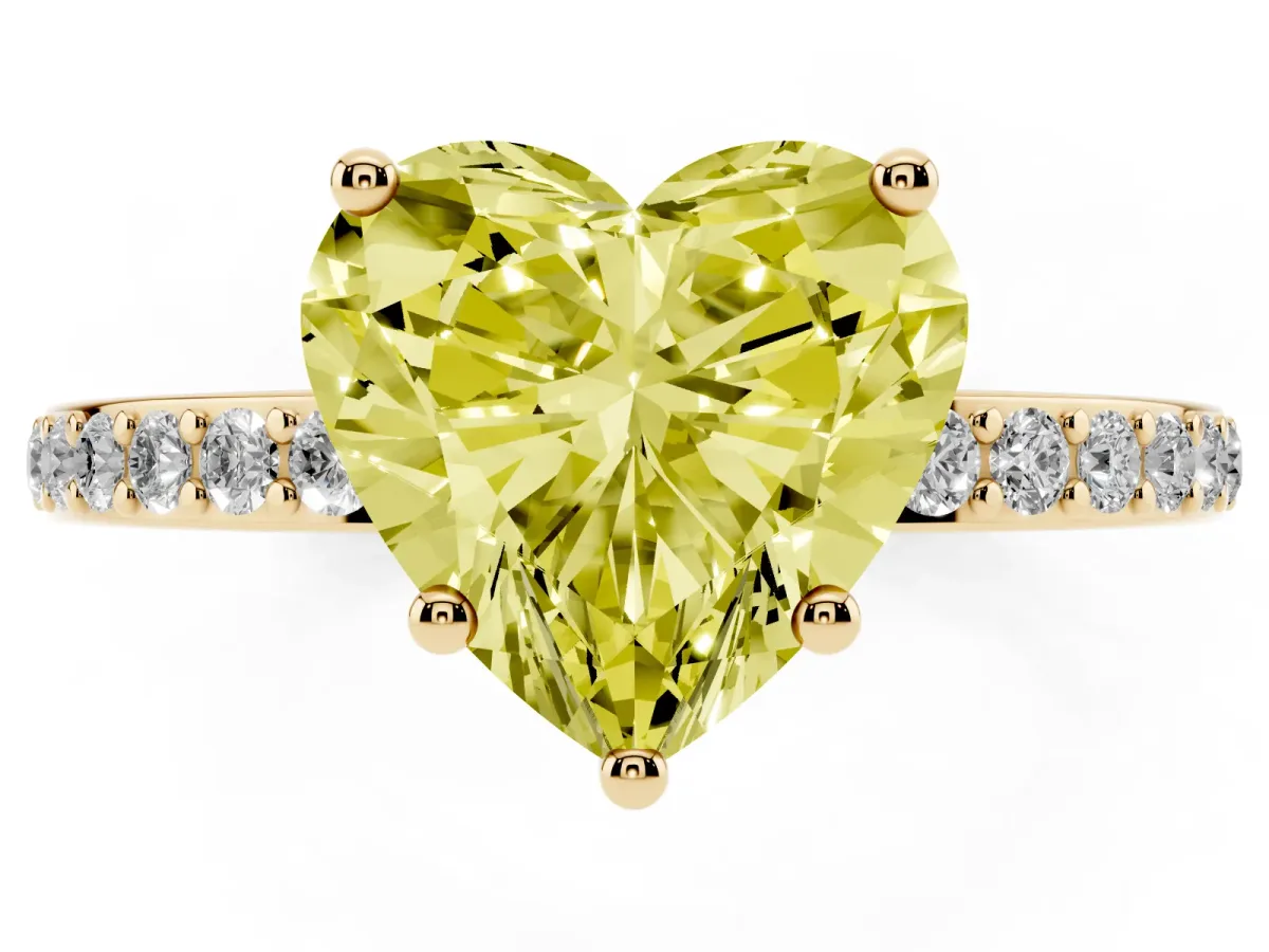 Fancy Yellow Heart Cut Cut Diamond Pavé Band Ring with Four-Prong Setting Yellow gold