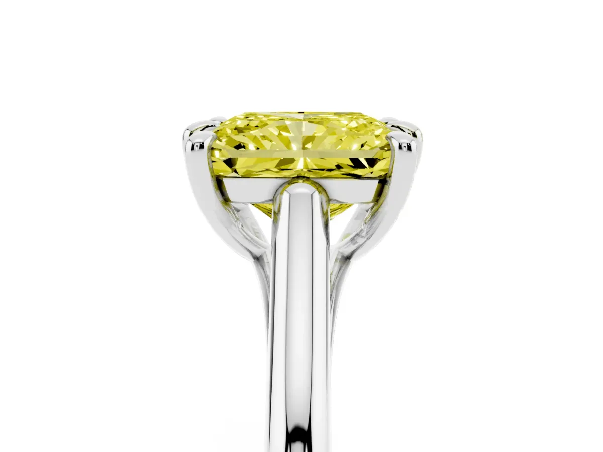 Fancy Yellow Radiant Cut Solitaire Engagement Ring with Six-Prong Setting and Classic Band Platinum