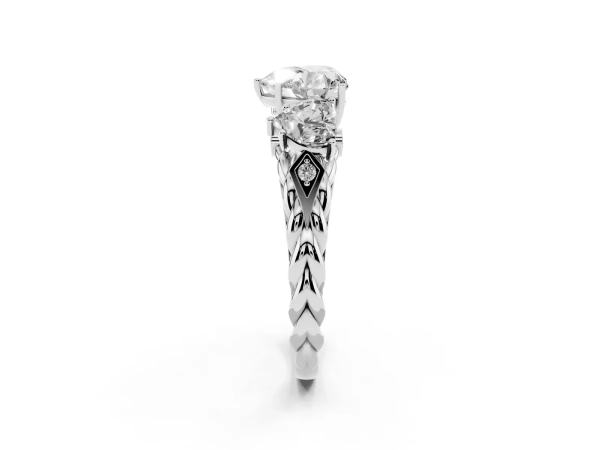 Three-Stone Heart Cut Diamond Braided Band Ring with Four-Prong Setting Platinum