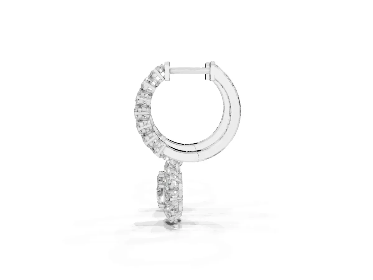 Round Diamond Petite Hoop Earrings with Sunflower Drop Silver
