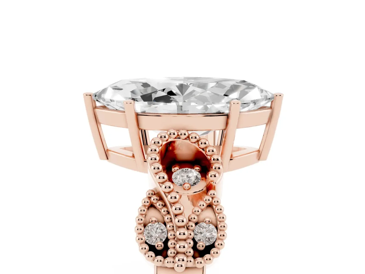 Marquise Cut Solitaire Milgrain Leaf Band with Prong Setting Rose gold
