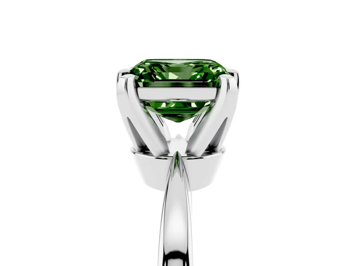 Fancy Green Asscher Cut Solitaire Engagement Ring with Six-Prong Setting and Tapered Band Platinum