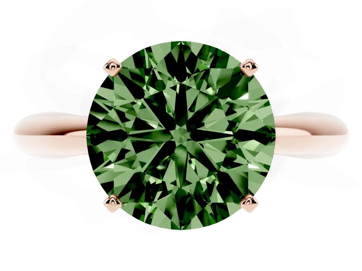Fancy Green Round Cut Diamond Solitaire Engagement Ring with Cathedral Setting and Four-Prong Mount Rose gold