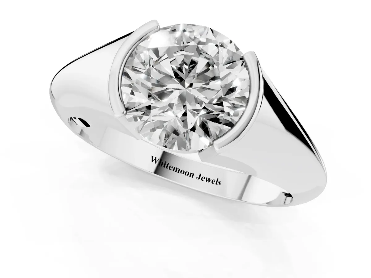 Round Cut Solitaire Tension Set Diamond Ring White gold