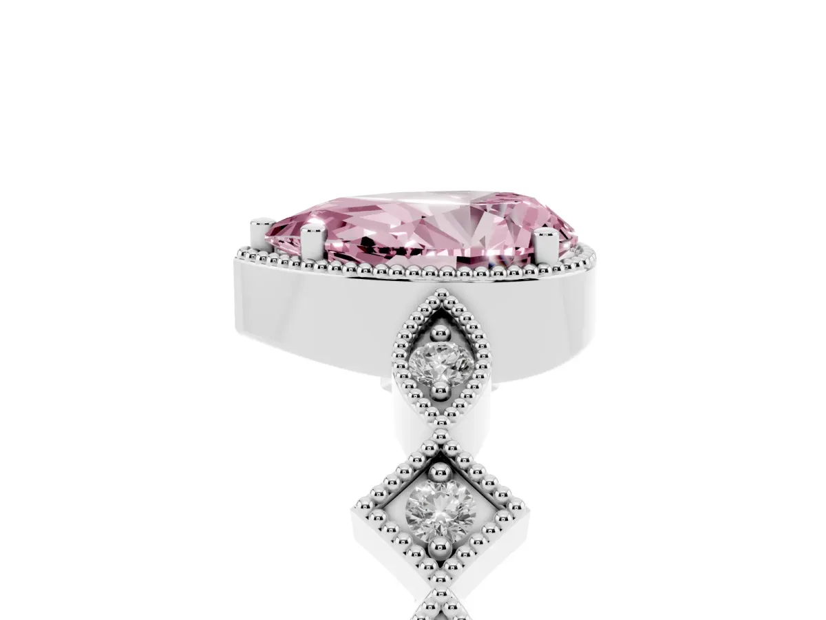 Fancy Pink Pear Cut Milgrain Marquise Diamond Twist Band Ring Silver