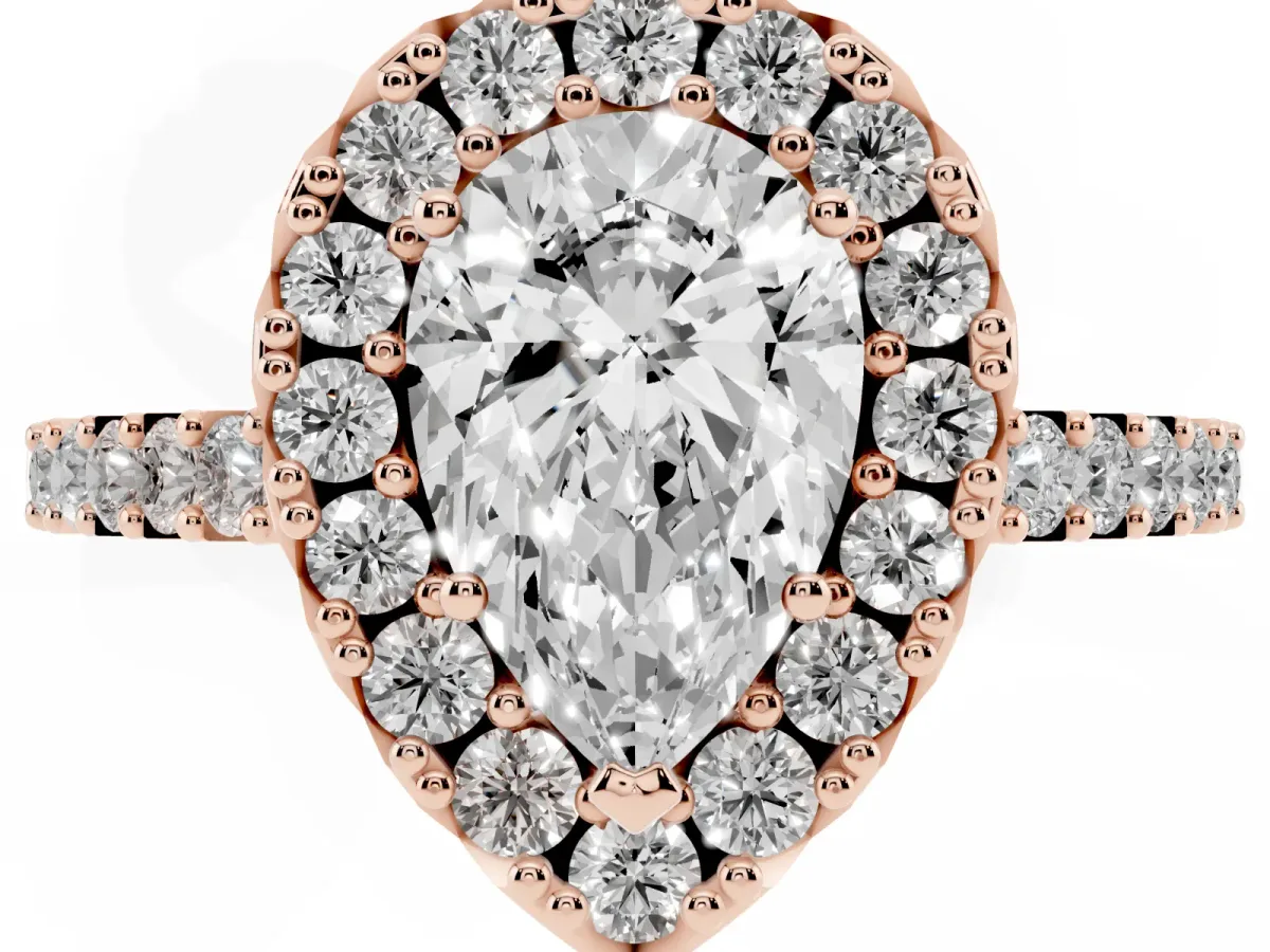 Pear Cut Halo Diamond Pavé Solitaire Ring Rose gold