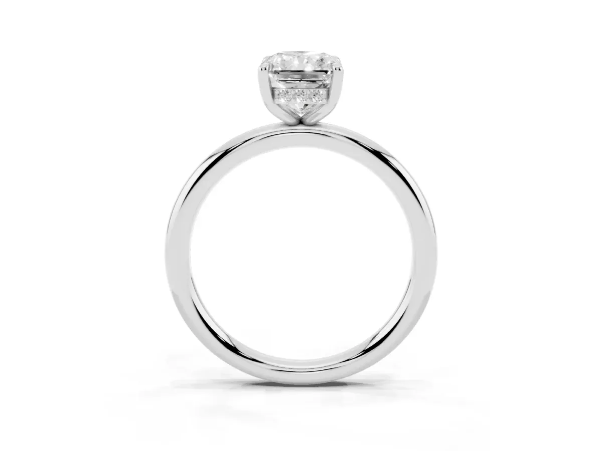 Radiant Cut Diamond Solitaire Ring with Thin Band and Four-Prong Setting Platinum