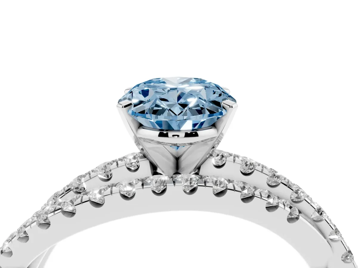 Fancy Blue Oval Cut Solitaire Twist Band with Pavé Setting and Four-Prong Setting Platinum