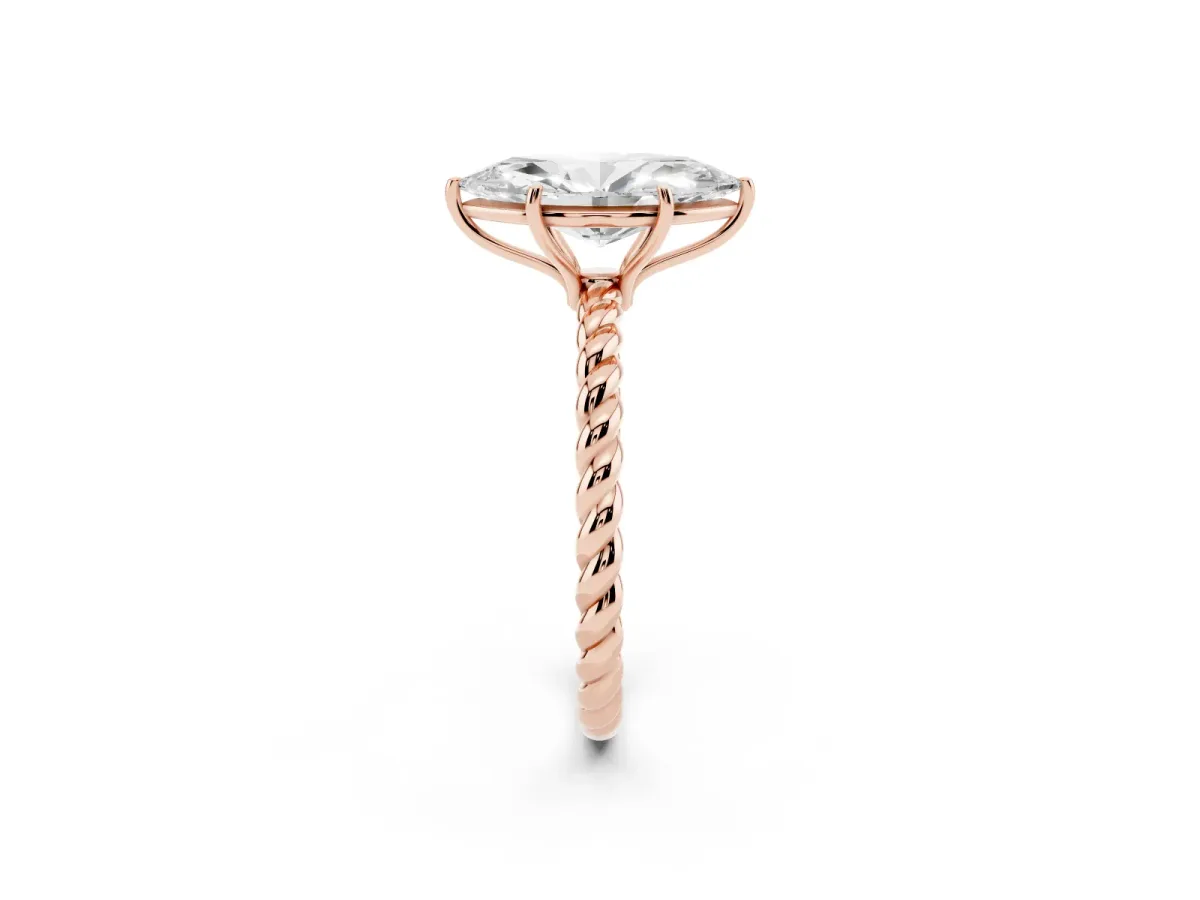 Marquise Cut Solitaire Twist Band Ring with Four-Prong Setting Rose gold