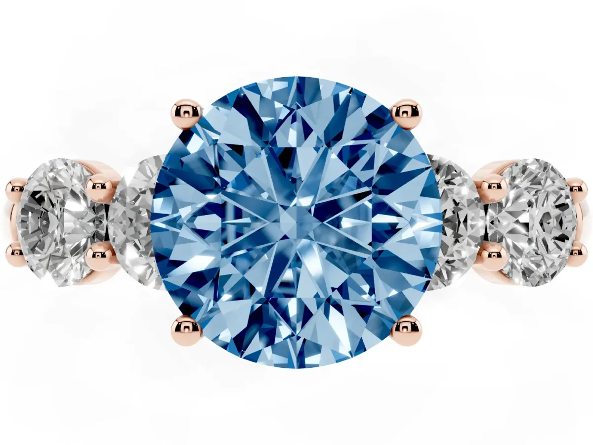 Fancy Blue Round Cut Cut Five-Stone Prong Set Diamond Ring with Classic Band Rose gold
