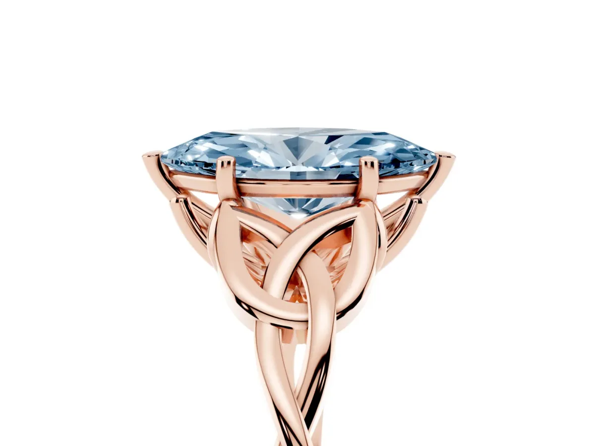 Fancy Blue Marquise Cut Diamond Solitaire Engagement Ring with Celtic Knot Band and Four-Prong Setting Rose gold